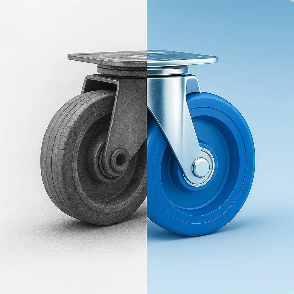 a comparative photograph of two casters