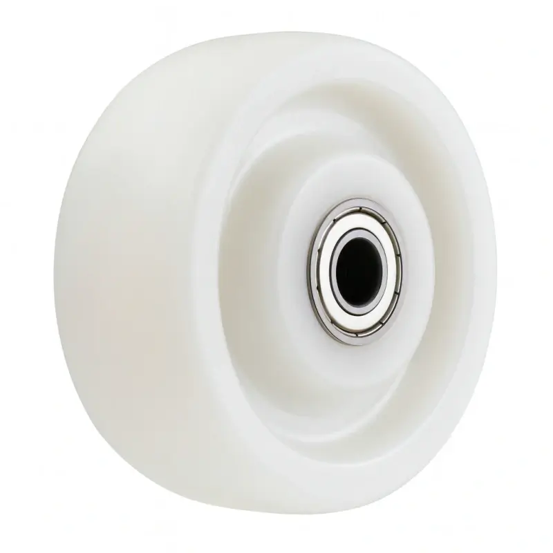 a heavy-duty industrial grade white Nylon wheel, with double ball bearings