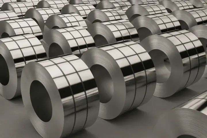 A pile of hot rolled and cold rolled steel coils