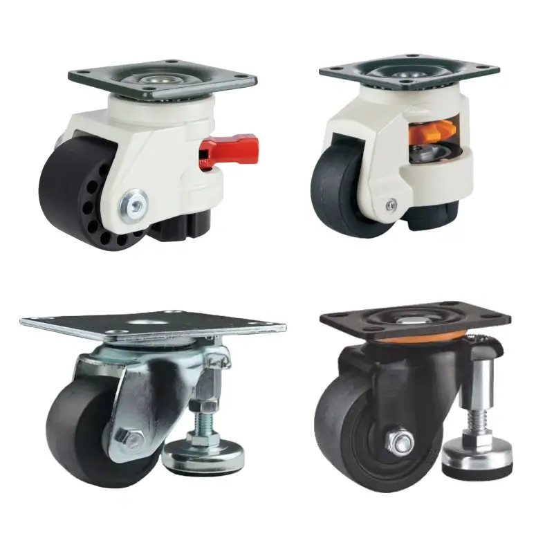 A collection of leveling casters with reinforced Nylon wheel, and the casters incorporate built-in leveling feet for vibration control and stability.