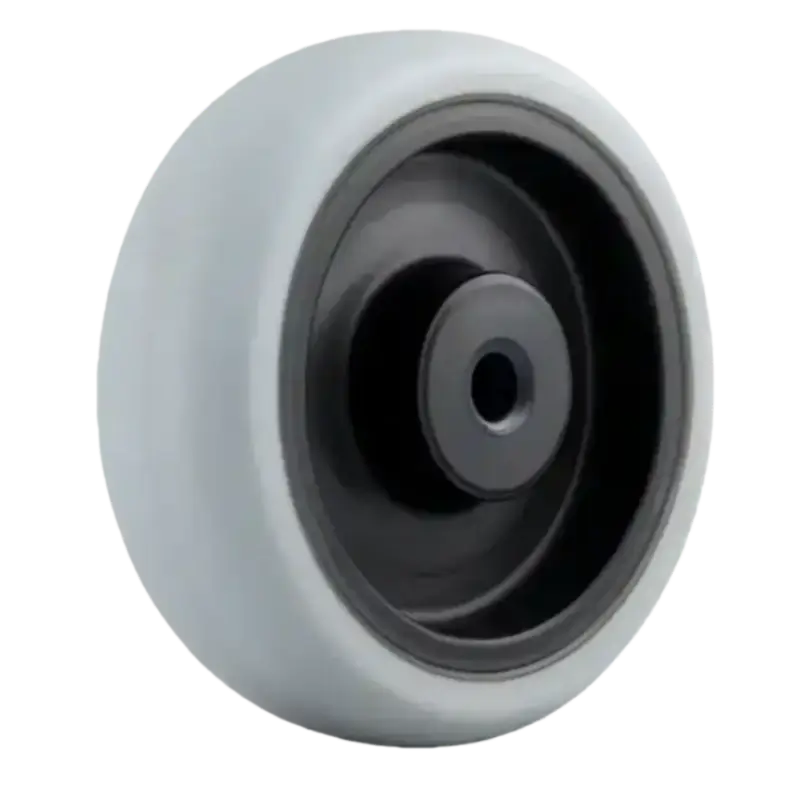 an industrial grade gray color TPR tyre on black plastic core wheel, ball bearing with wheel cap