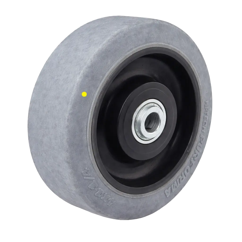 an industrial grade gray color conductive TPR tyre on black plastic core wheel, ball bearing