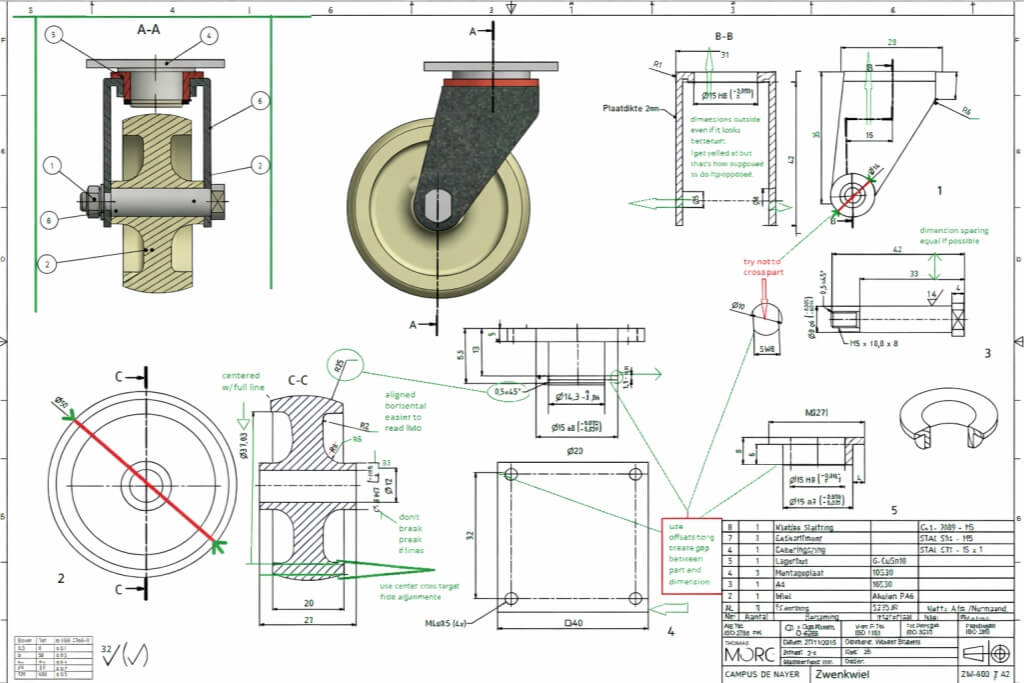 a detailed caster drawing