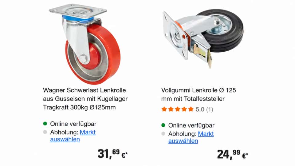price comparision between PU and black rubber caster in same size