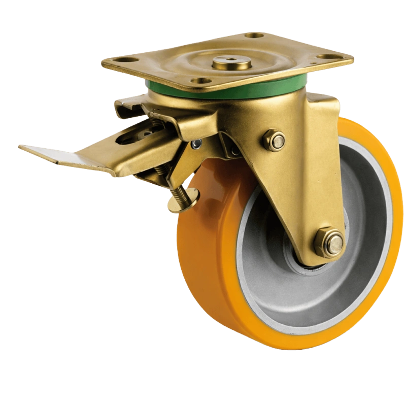 a european-style heavy-duty caster, with orange PU on cast iron wheel and rare brake system