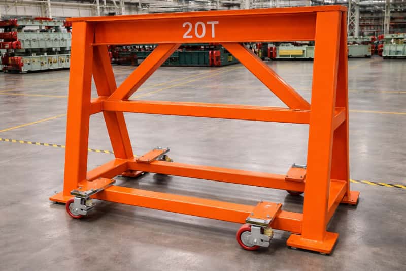 a heavy-duty industrial frame mounted on shock absorbing caster wheels