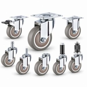 eight light-duty caster wheels in top plate, bolt hole and stem mounting style, with brown color wheel and silver color zinc plated metal bracket.