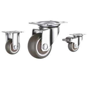 Three light-duty caster wheels in top plate mounting style, with brown color TPE wheel and silver color zinc plated metal bracket.