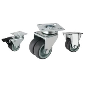 Three light-duty caster wheels in top plate mounting style, with dual gray color TPR wheel and silver color zinc plated metal bracket.