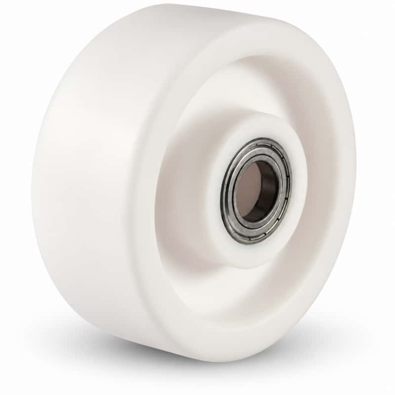 a white individual wheel with bearing.