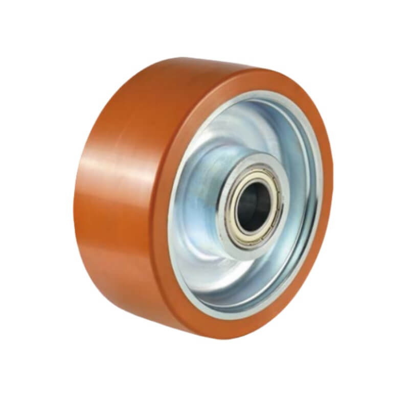 a brown tread silver core individual wheel with bearing.
